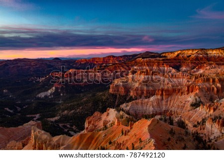 Incredible dramatic sunset over Cedar Breaks National Monument in Utah. Royalty-Free Stock Photo #787492120
