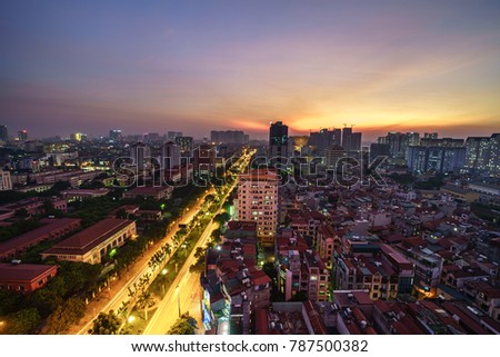 Aerial view of Hanoi cityscape at Hoang Quoc Viet street, Cau Giay district, Hanoi