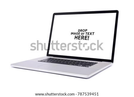 Perspective view of modern Laptop isolated on white background, aluminum body.