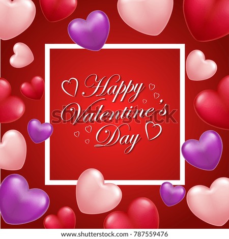 Valentines Day card with heart ballons with text. Vector illustration