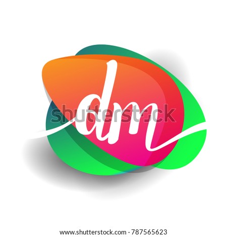Letter DM logo with colorful splash background, letter combination logo design for creative industry, web, business and company.