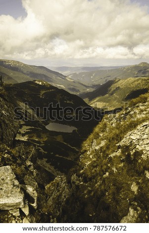 slovakian carpathian mountains in autumn. nice day for hiking. view from above the clouds - vintage film look