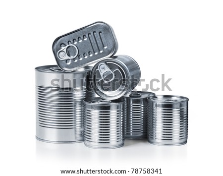 Pile of cans of conserved food over white background