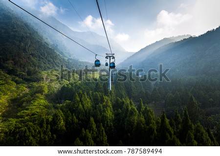 The Sun Moon Lake Ropeway is a scenic gondola cable car service that connects Sun Moon Lake with the Formosa Aboriginal Culture Village theme park. Royalty-Free Stock Photo #787589494