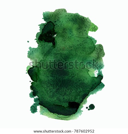 Watercolor blot isolated on white background. Colorful abstract watercolor texture stain with splashes and spatters. Modern creative watercolor background for trendy design.
