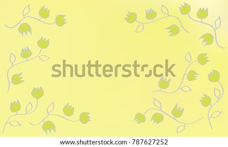 Many Green Flowers with Stems and Leaves on Light Yellow Gradient Background