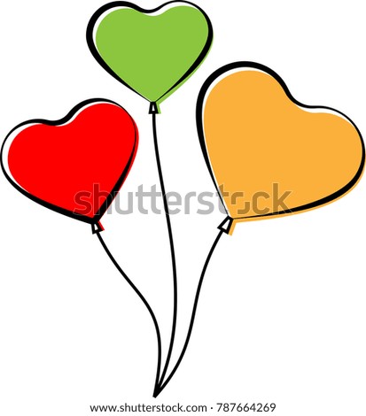 Balloon, Helium Filled Balloon In Red Green Blue Color Raster Art Illustration