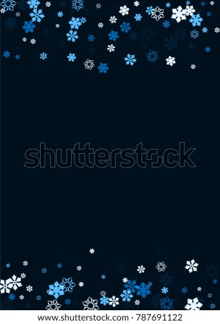 Falling christmas snow on black. Vector New Year snowflake abstract background. Blue glitter confetti. Snowflakes decoration effect. Winter holiday print. Snowfall texture for poster, banner, card.