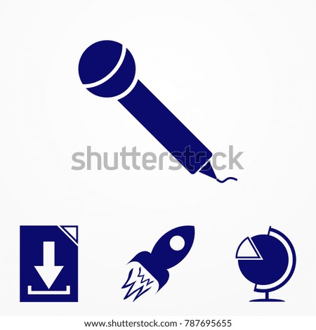 Vector blue microphone icon, on the grey background.