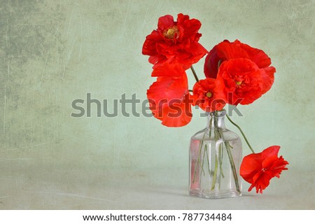 Anniversary card with red poppies in a vase   