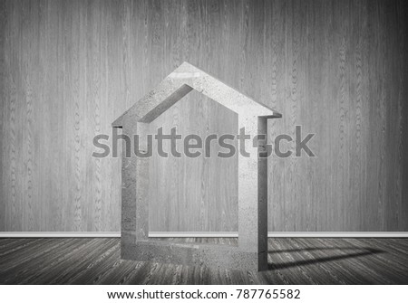 House stone figure as symbol of real estate in empty concrete room