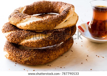Turkish Bagel Simit with Traditional Tea.