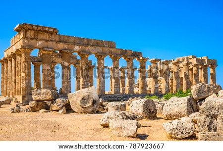 Selinunte, Sicily, Italy. Acropolis of Selinunte on the south coast of Sicily in Italy. Temple of Hera ruins of Doric style architecture.