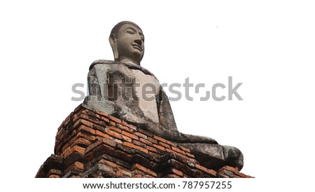Ancient buddha statue isorated on white background