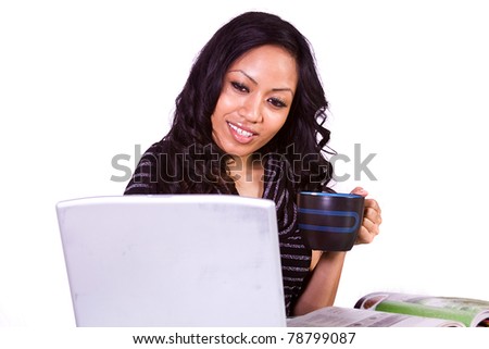Isolated Businesswoman At Her Desk Working - White Background