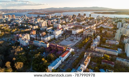 Khabarovsk's , Lenin Square . the view from the top. filmed with a drone Royalty-Free Stock Photo #787990978