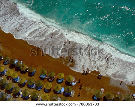 Sea and beach, top view, toned