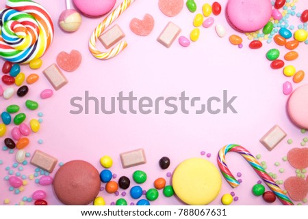 A lot of colorful candy  on colourful background, Valentines Day background