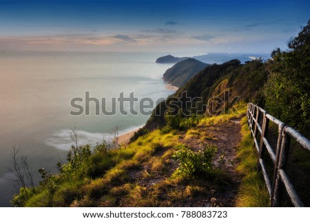 Amazing scenery of the hilltop with sea view during the morning.Soft focus due to long exposure