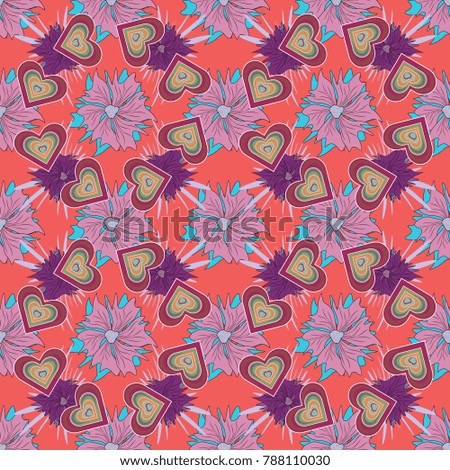 Stylish graphic design. Seamless abstract floral pattern. Geometric flower vector ornament. Purple and pink background.
