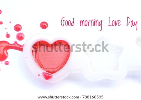 Red heart on white background with wording (good morning love day).