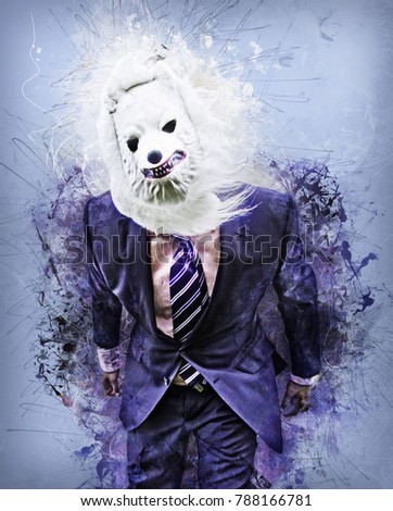 Man wolf mask with jacket, horror and halloween