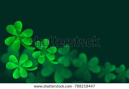 Vector st Patrick's day template with close up clover leaves and blur bokeh on background 