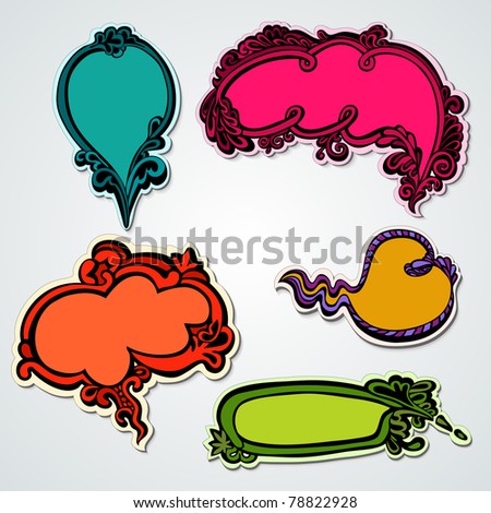 Set of hand-drawn multicolored speech bubbles with floral elements for decoration and design (stickers elegant collection) Royalty-Free Stock Photo #78822928