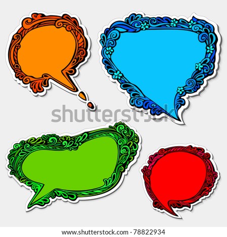 Set of hand-drawn multicolored speech bubbles with floral elements for decoration and design (stickers elegant collection) Royalty-Free Stock Photo #78822934