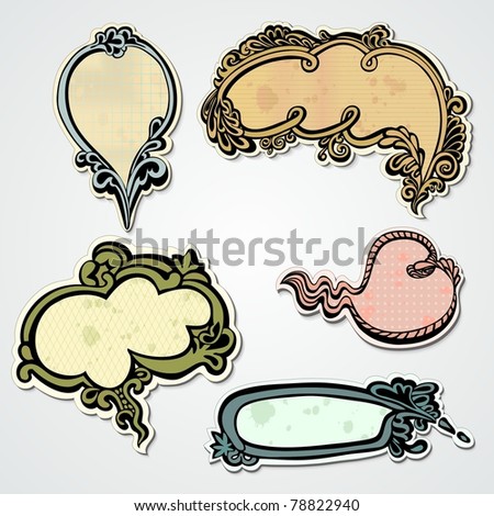 Set of hand-drawn vintage speech bubbles with floral elements for decoration and design (stickers elegant collection) Royalty-Free Stock Photo #78822940