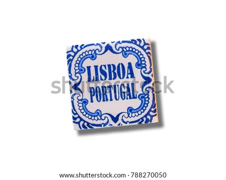 Lisbon (Portugal) souvenir refrigerator magnet isolated on white background