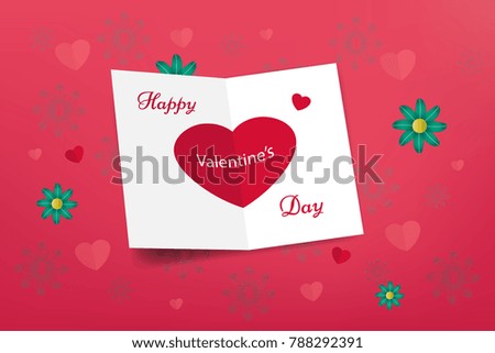 Happy valentines day concept, Card with text decoration and a heart and flower pattern on pink color background. Vector illustration design. EPS10