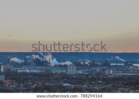 Beautiful Evening Sunset Over City Landscape: Sky and Buildings Looking over Hamilton Ontario Canada
