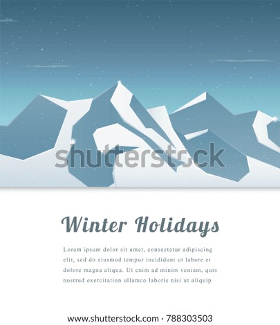 Landscape with mountain peaks. Winter sport vacation and outdoor recreation.  Vector