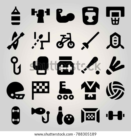 Sport vector icon set. fencing, roller skate, dumbbell and kimono