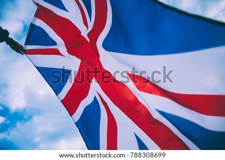 The flag of the UK blown by the wind.