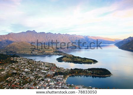 Queenstown downtown aerial view New Zealand