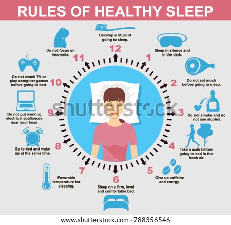 Sleep infographic. Rules of healthy Sleep. Vector Infographics Illustration. Useful Tips for a good night's Sleep. Royalty-Free Stock Photo #788356546