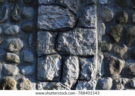 Coated limestone and rock river wall at sunset