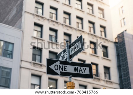 One way arrow sign in New York City. USA