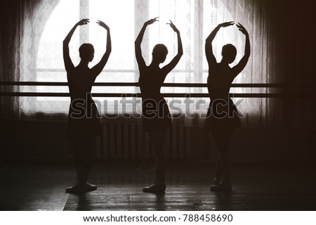 graceful silhouettes of ballerinas in the background of a window in ballet class