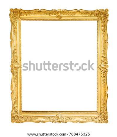 Gold decorative picture frame isolated on white background with clipping path