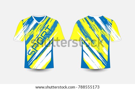 Blue and White stripe pattern sport football kits, jersey, t-shirt design template