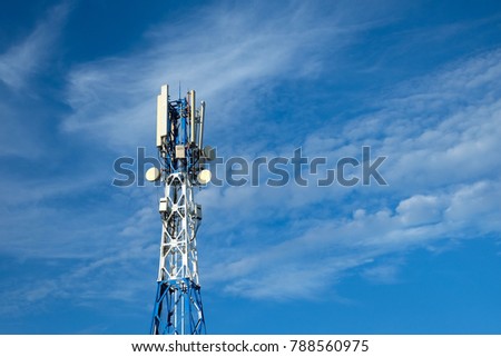 Tower signal. Royalty high quality free stock image of a tower signal with blue sky background. Nice weather and beautiful day