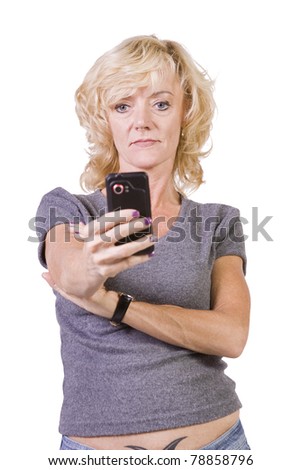 Beautiful Woman Holding a Cell Phone - Isolated Background