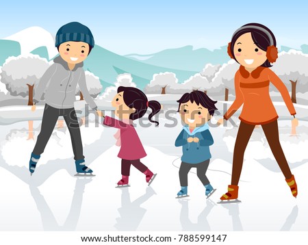 Illustration of a Family Ice Skating