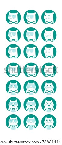 Hand draw cat cute emotional faces on white background, Cat logo, Cats heads emoticons vector.

