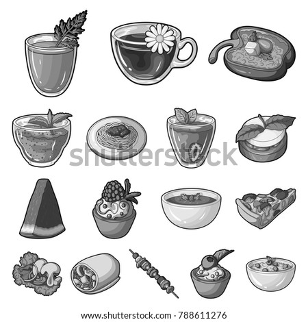 Vegetarian dish monochrome icons in set collection for design.Vegetable and milk food vector symbol stock web illustration.