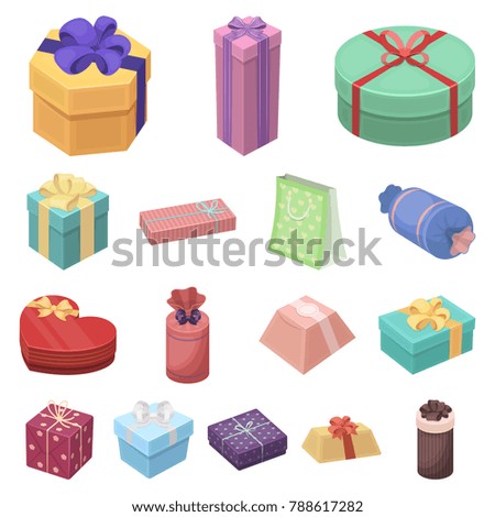 Gift and packing cartoon icons in set collection for design.Colorful packing vector symbol stock web illustration.