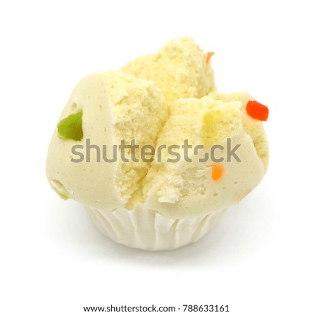 Thai dessert. steamed cup cake isolated on white background. Close up